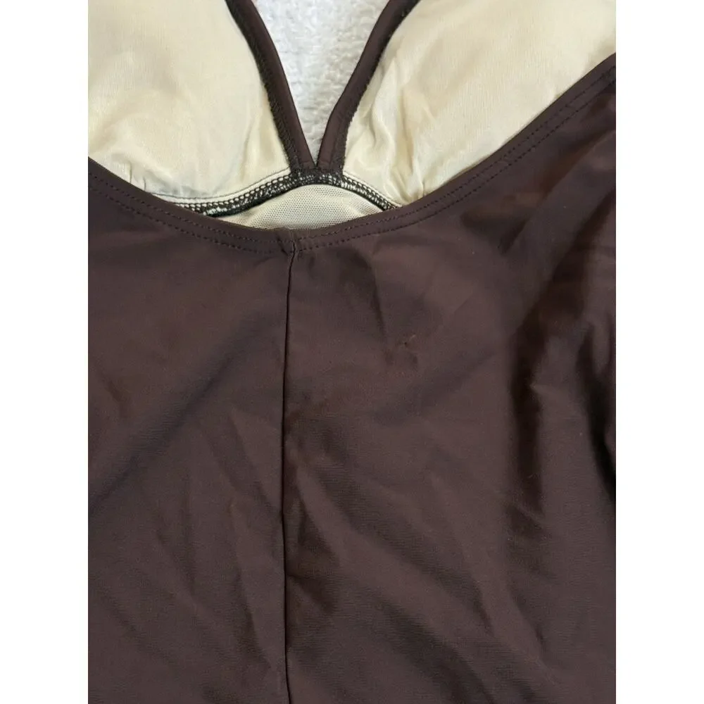 Liquid Blue Brown Halter One Piece Swimsuit Beaded Embroidered Swimwear Size M